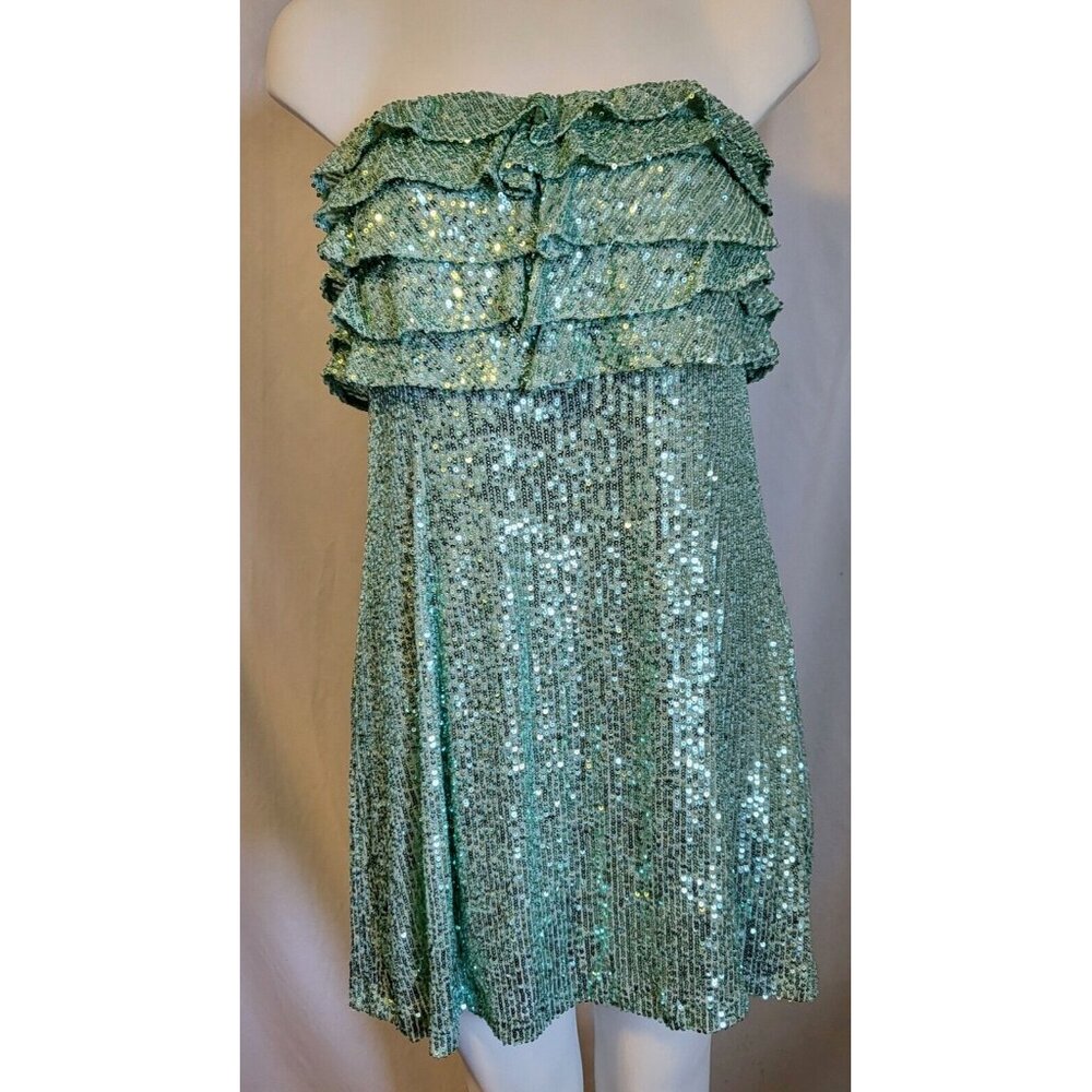Free People Sparkle Dress Size 12 Mint Green Strapless Mini Ruffle Top NWOT